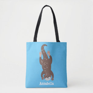 Cute otter diving cartoon illustration tote bag