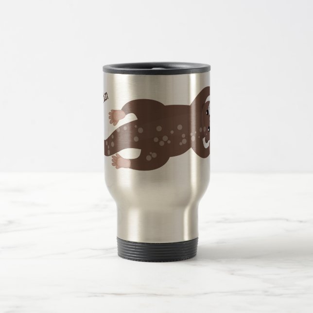 Cute otter diving cartoon illustration travel mug (Center)