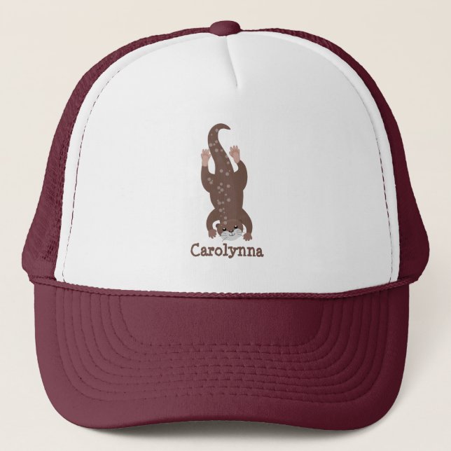Cute otter diving cartoon illustration trucker hat (Front)