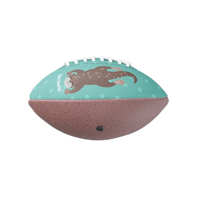Cute otter diving on teal cartoon illustration american football (Rotated 270)