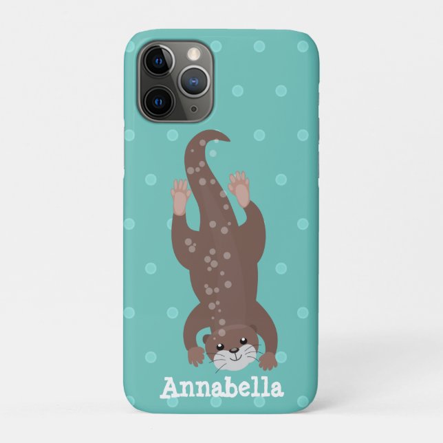 Cute otter diving on teal cartoon illustration Case-Mate iPhone case (Back)