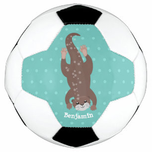 Cute otter diving on teal cartoon illustration football