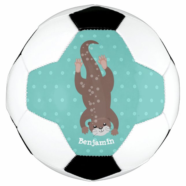 Cute otter diving on teal cartoon illustration football (Front)