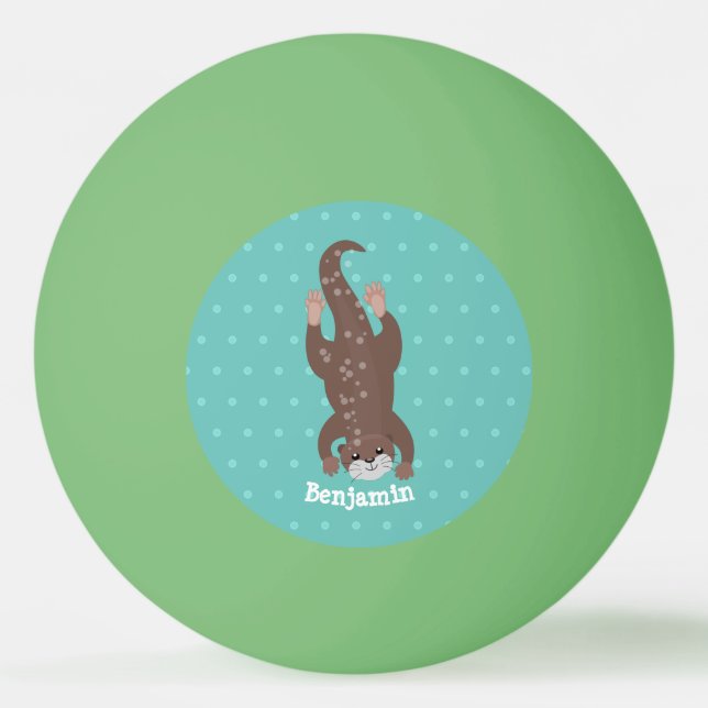 Cute otter diving on teal cartoon illustration ping pong ball (Front)