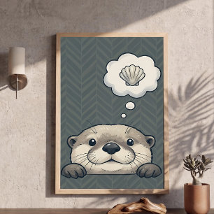 Cute Otter Dreaming of Shell Nursery Art Poster