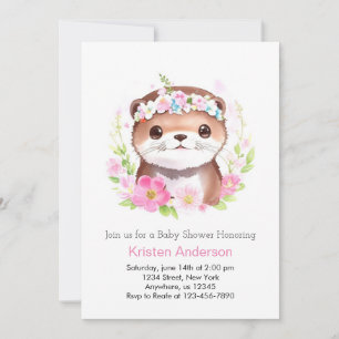 Cute Otter Dreams in Pink Girl Baby Shower Invitation