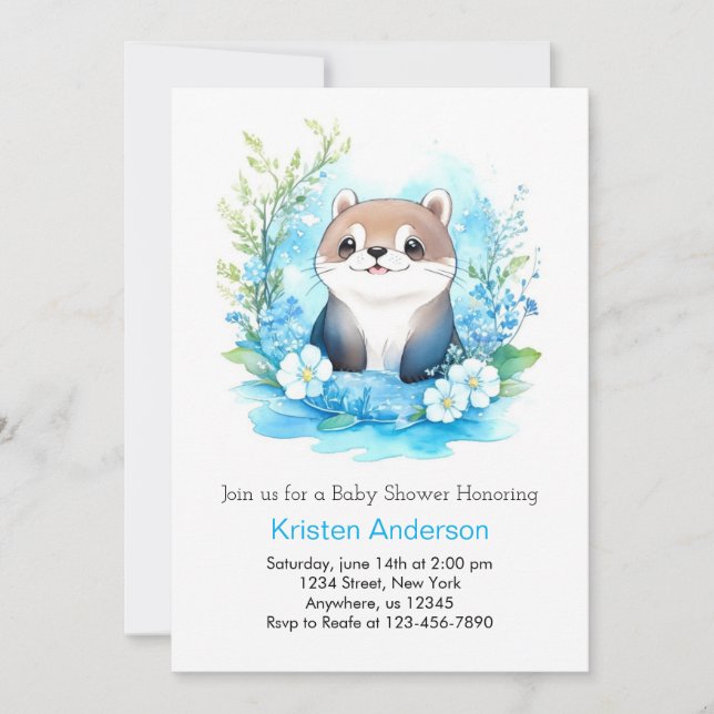 Cute Otter Enchanted Whimsical Boy Baby Shower Invitation (Front)