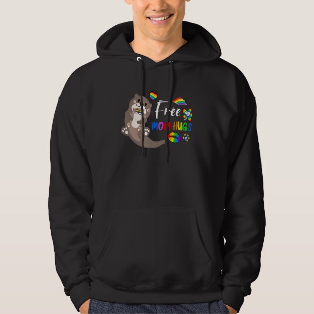Cute Otter Free Mom Hugs LGBT Rainbow Gay Pride Mo Hoodie (Front)