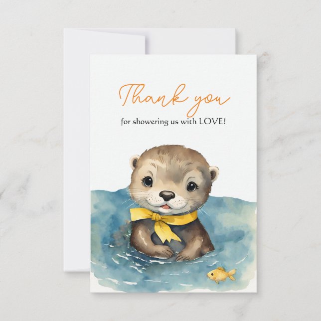 Cute Otter Gender Neutral Baby Shower Thank You Card (Front)