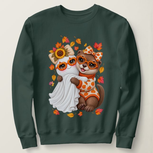 Cute Otter Ghost Halloween Fall Autumn  Sweatshirt (Design Front)