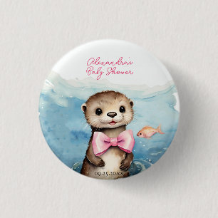 Cute Otter Girl Baby Shower 3 Cm Round Badge