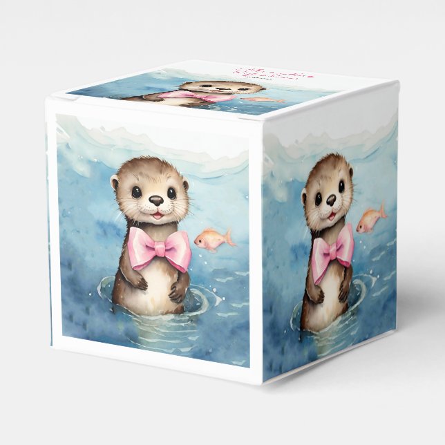 Cute Otter Girl Baby Shower Favour Box (Front Side)