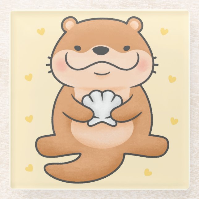 Cute Otter Glass Coaster (Front)