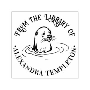 Cute Otter Head Round Library Book Name Self-inking Stamp