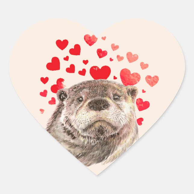 Cute Otter Hearts Sending All My Love  Heart Sticker (Front)