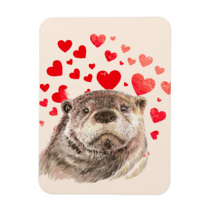 Cute Otter Hearts Sending Love Animal Magnet