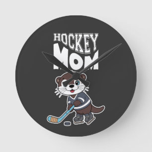 Cute Otter Hockey Mom - Fun Sports Animal Graphic Round Clock