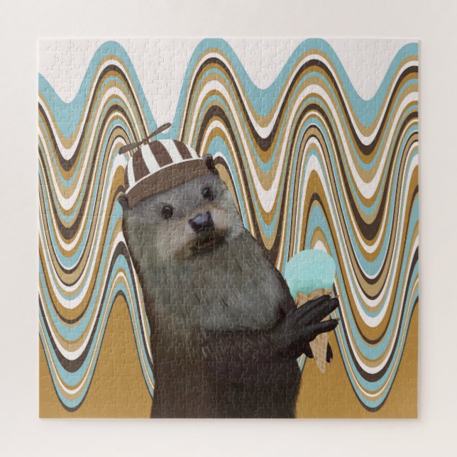 Cute Otter Holding Ice-cream On Swirl Background Jigsaw Puzzle (Vertical)