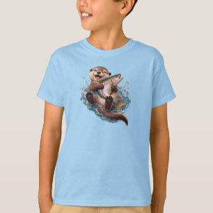 Cute Otter Hugging a Giant Fish – Funny Otter T-Shirt