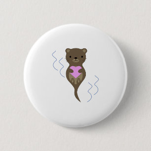 Cute Otter Hugging a Pink Heart 6 Cm Round Badge