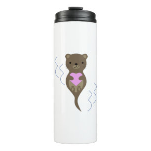 Cute Otter Hugging a Pink Heart Thermal Tumbler