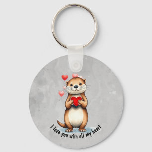 Cute Otter I love YOU with all my Heart Key Ring