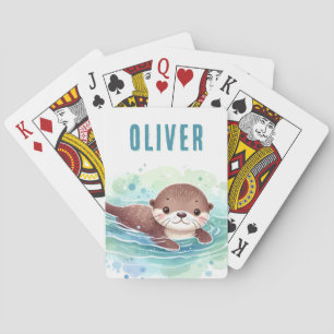 Cute Otter Illustration Custom Name Playing Cards