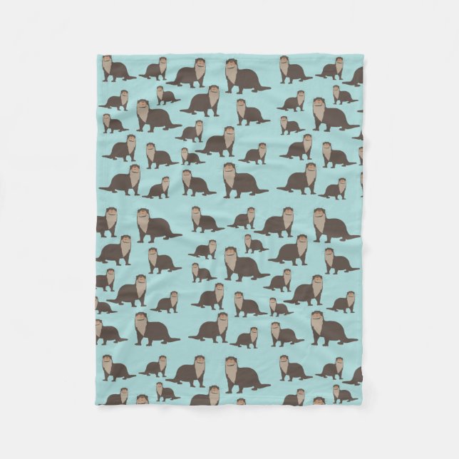 Cute Otter Illustration Pattern  Fleece Blanket (Front)