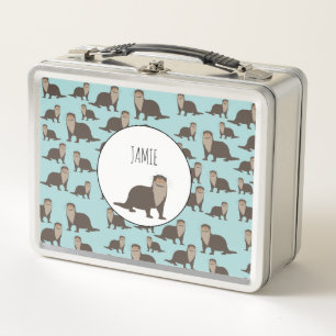 Cute Otter Illustration Pattern Metal Lunch Box