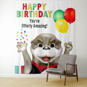 Cute Otter in Tuxedo Kids Birthday Backdrop Tapestry