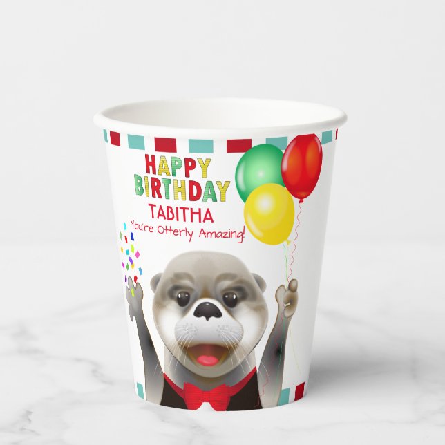 Cute Otter in Tuxedo | Kids Birthday Party Paper Cups (Front)