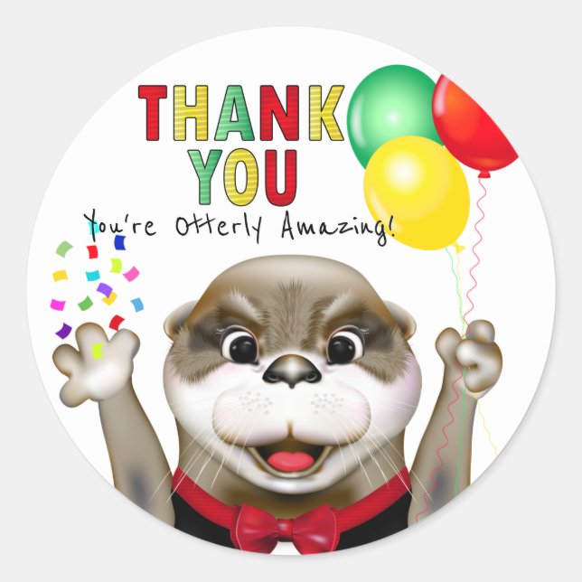 Cute Otter in Tuxedo | Thank You Classic Round Sticker (Front)