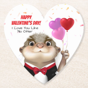 Cute Otter in Tuxedo Valentine's Day Paper Coaster