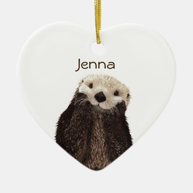 Cute Otter in Water Ceramic Tree Decoration (Front)