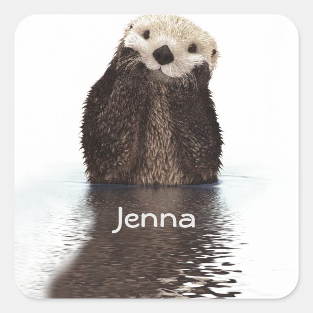 Cute Otter in Water Square Sticker (Front)