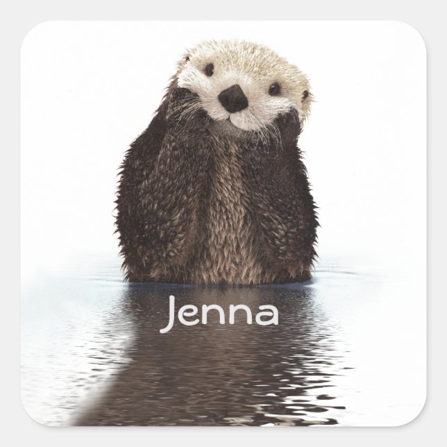 Cute Otter in Water Square Sticker (Front)