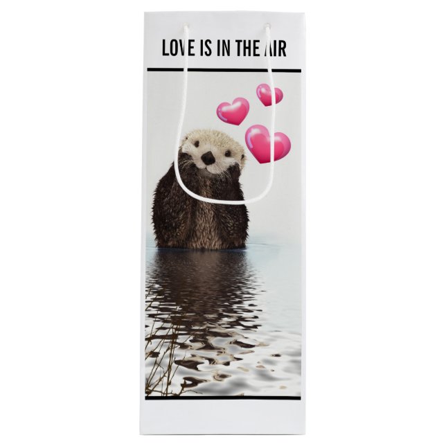 Cute Otter Love is in the Air Wine Gift Bag (Front)