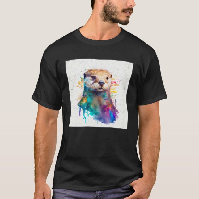 Cute Otter Paint Splatter Illustration Colorful Wa T-Shirt (Front)