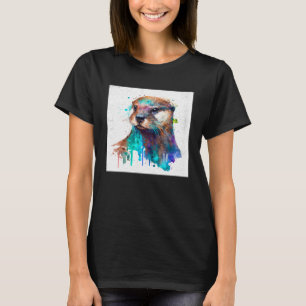 Cute Otter Paint Splatter Illustration Colorful Wa T-Shirt