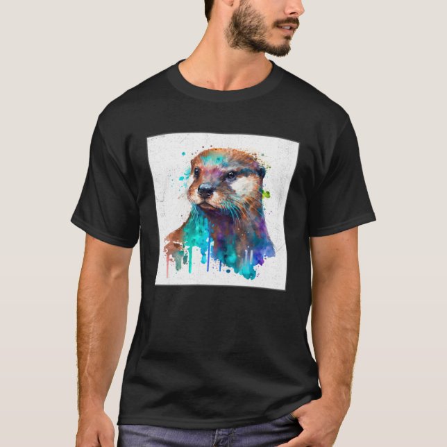 Cute Otter Paint Splatter Illustration Colorful Wa T-Shirt (Front)