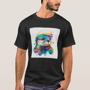 Cute Otter Paint Splatter Illustration Colourful W T-Shirt