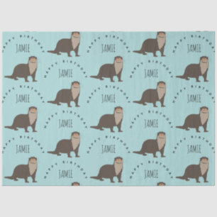 Cute Otter Pattern Custom Name Birthday  Tissue Paper