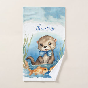 Cute Otter Personalised Boy Bath Towel Set