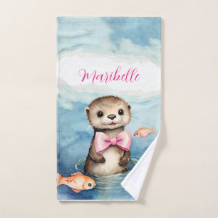 Cute Otter Personalised Girl Bath Towel Set