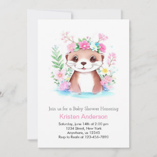 Cute Otter Pink Meadow Adventure Girl Baby Shower Invitation
