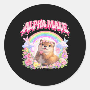 Cute Otter Rainbow Floral Funny for Men Women Kid Classic Round Sticker