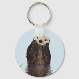Cute Otter Standing in a Pond Holding his Face Key Ring
