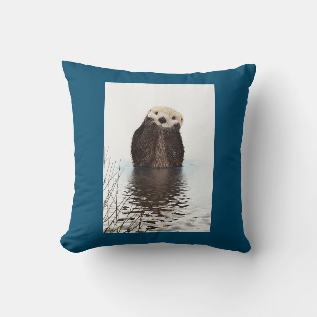 Cute Otter Standing Up Photo Cushion (Front)