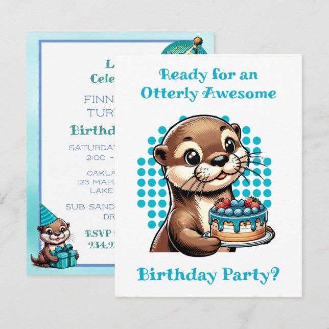 Cute Otter Themed Boy's Birthday Party Invitation (Front/Back)