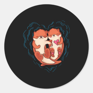 Cute Otter Valentines Day T Shirt Love Otters Hold Classic Round Sticker